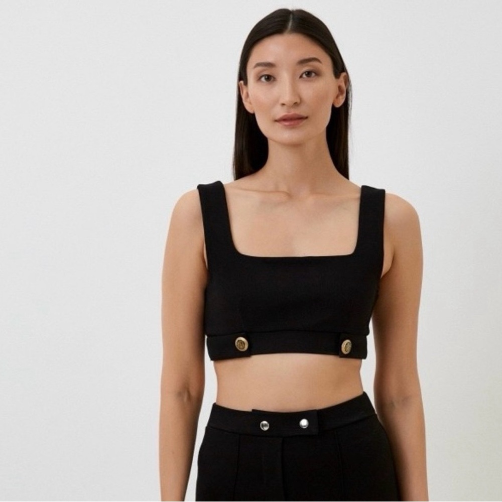 Zara Black Crop Top with Button Detail
